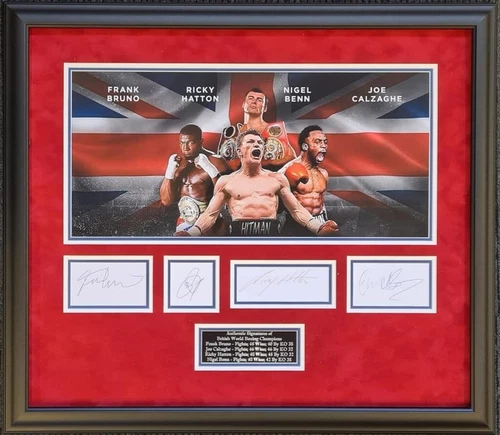 Joe Calzaghe, Nigel Benn, Frank Bruno & Ricky Hatton British Boxing Legends Signed Montage