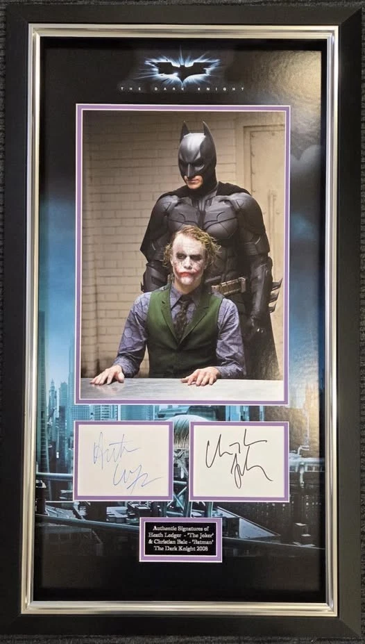 Heath Ledger and Christian Bale Dark Knight Signed Montage