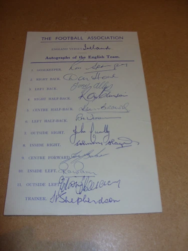 Harold Shepherdson England v Ireland 1959 Original Signed Team Sheet