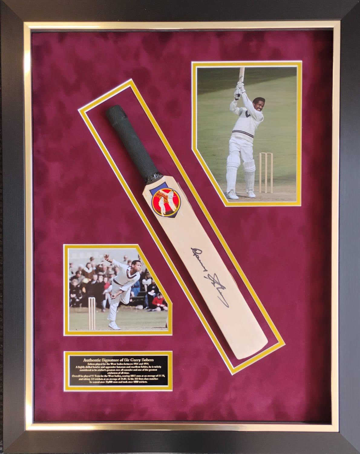 Sir Gary Sobers Signed Bat & Photo Display