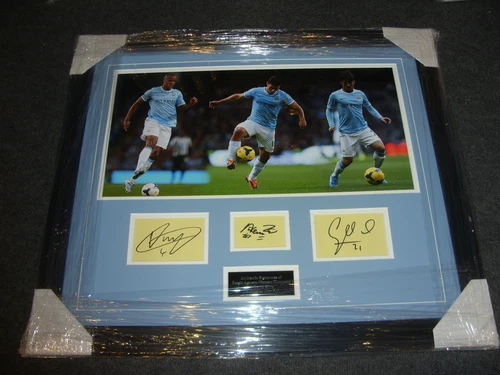 Manchester City Legends - Sergio Aguero, Vincent Kompany & David Silva Signed Montage