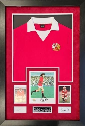 George Best, Bobby Charlton & Denis Law Manchester United Holy Trinity Signed Montage