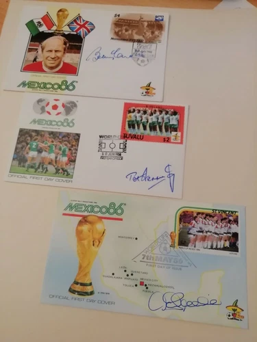 Bobby Charlton, Pat Jennings & David Speedie Mexico 86 Signed First Day Covers