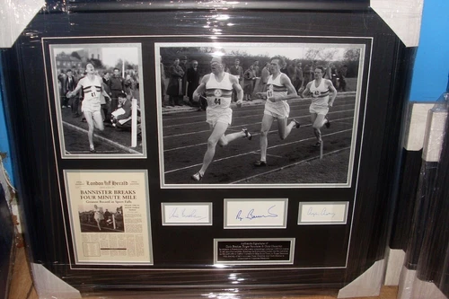 Roger Bannister, Chris Chataway, Chris Brasher Signed Montage