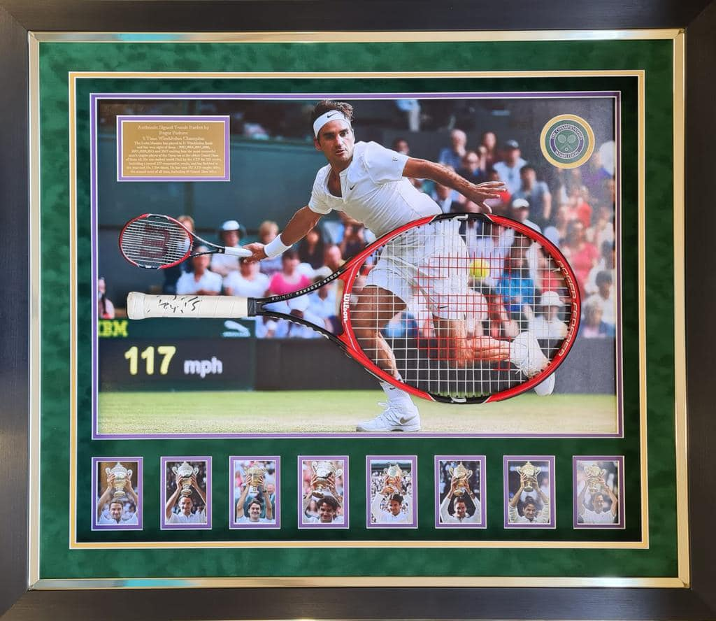 Roger Federer Signed Wimbledon Racket Display