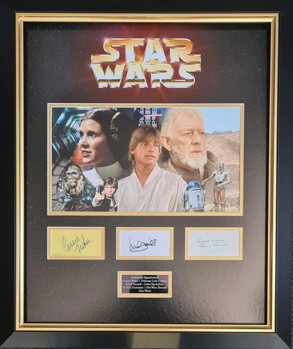 Star Wars Carrie Fisher, Mark Hamill, Alec Guinness Signed Montage